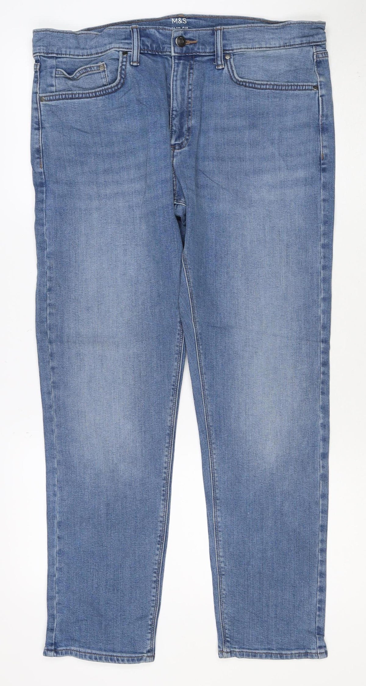 M&S Men’s Blue 34W 29L Slim Fit Light Wash Stretch Jeans