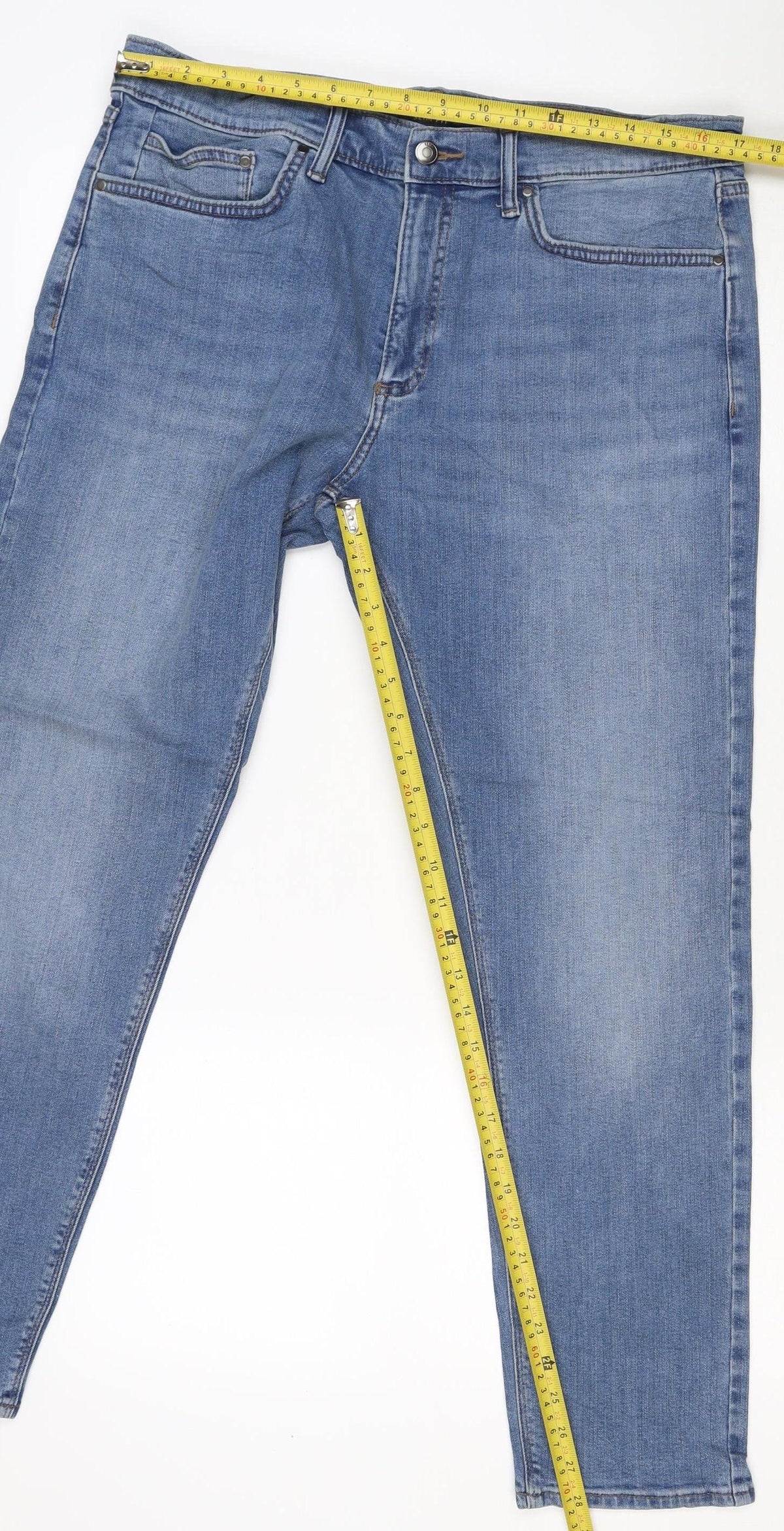 M&S Men’s Blue 34W 29L Slim Fit Light Wash Stretch Jeans