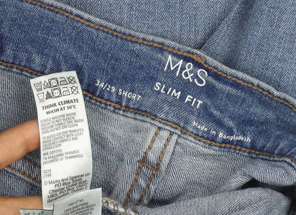 M&S Men’s Blue 34W 29L Slim Fit Light Wash Stretch Jeans