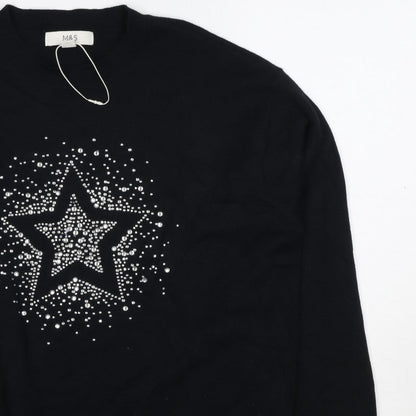 Marks and Spencer Women Black S Star Rhinestone Crew Neck Knit Jumper