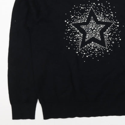 Marks and Spencer Women Black S Star Rhinestone Crew Neck Knit Jumper