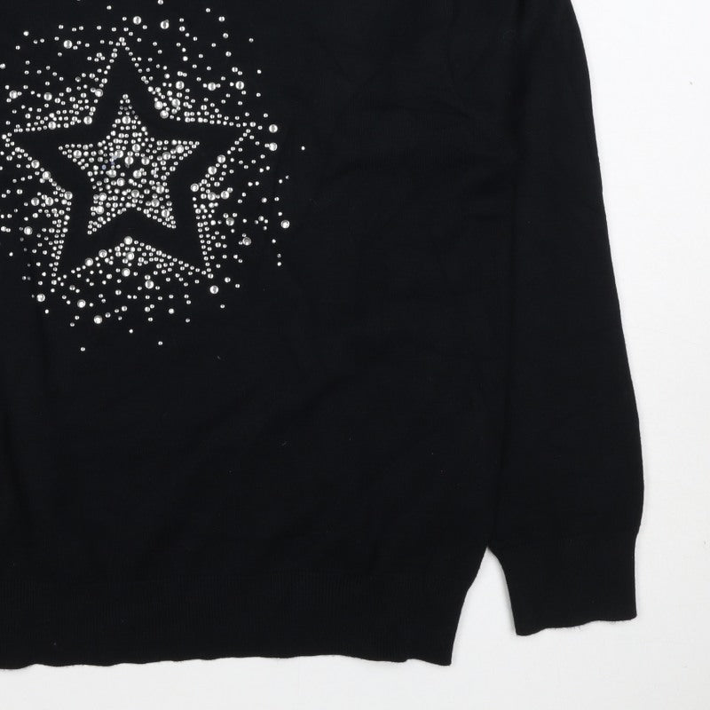 Marks and Spencer Women Black S Star Rhinestone Crew Neck Knit Jumper