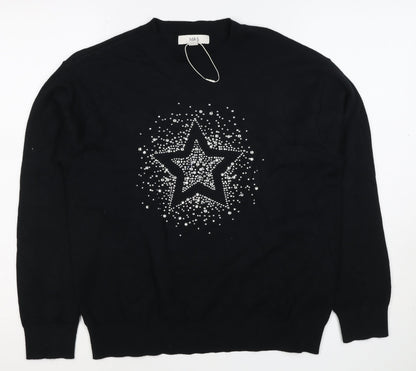 Marks and Spencer Women Black S Star Rhinestone Crew Neck Knit Jumper