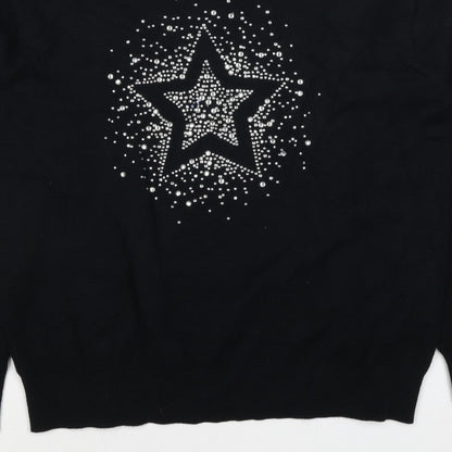 Marks and Spencer Women Black S Star Rhinestone Crew Neck Knit Jumper