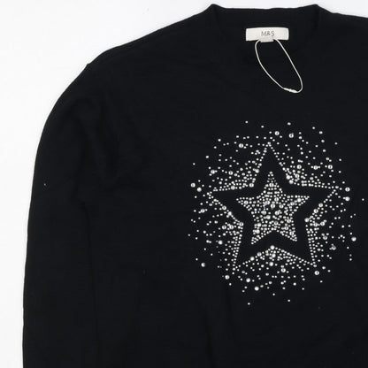 Marks and Spencer Women Black S Star Rhinestone Crew Neck Knit Jumper