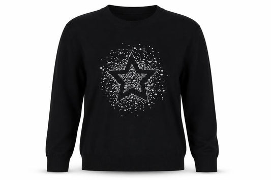 Marks and Spencer Women Black S Star Rhinestone Crew Neck Knit Jumper