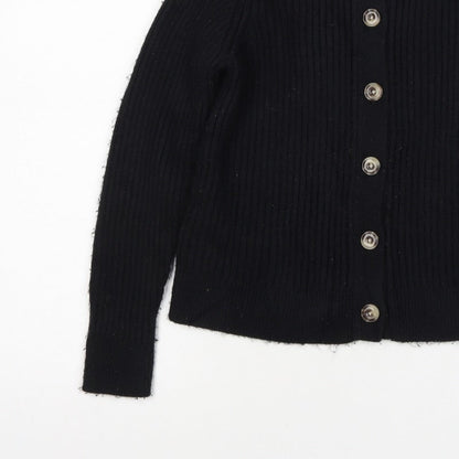 M&S Collection Women Black M Ribbed Button Mock Neck Cardigan