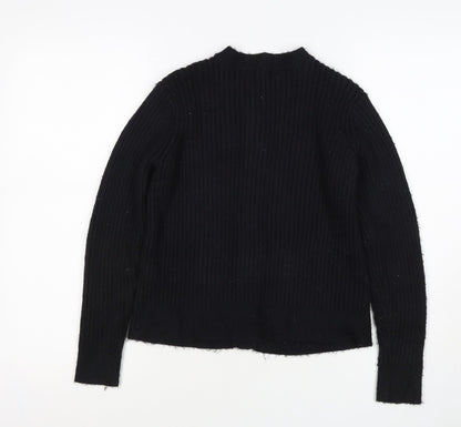 M&S Collection Women Black M Ribbed Button Mock Neck Cardigan