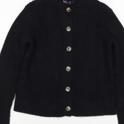 M&S Collection Women Black M Ribbed Button Mock Neck Cardigan