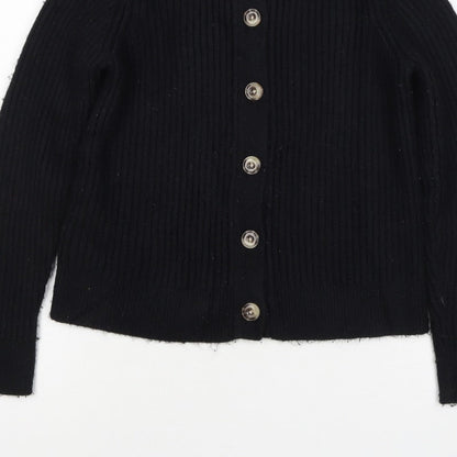 M&S Collection Women Black M Ribbed Button Mock Neck Cardigan