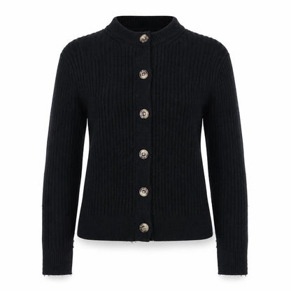 M&S Collection Women Black M Ribbed Button Mock Neck Cardigan
