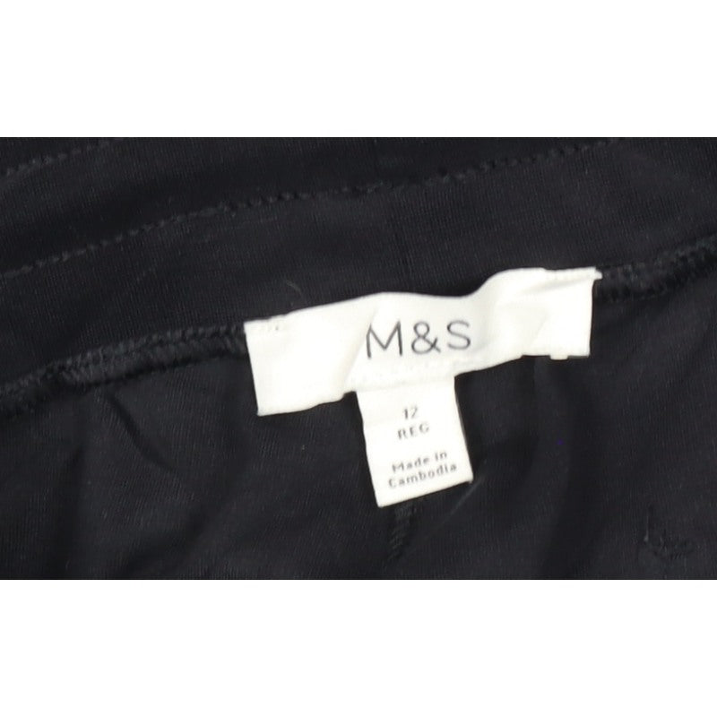 Marks and Spencer Women Black Size 12 Regular Cargo Trousers Drawstring