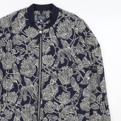 Joules Women Navy Floral Bomber Jacket UK 10 Zip Lined