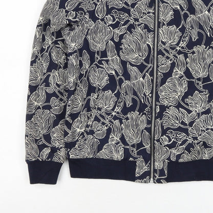 Joules Women Navy Floral Bomber Jacket UK 10 Zip Lined