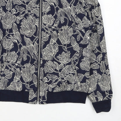 Joules Women Navy Floral Bomber Jacket UK 10 Zip Lined