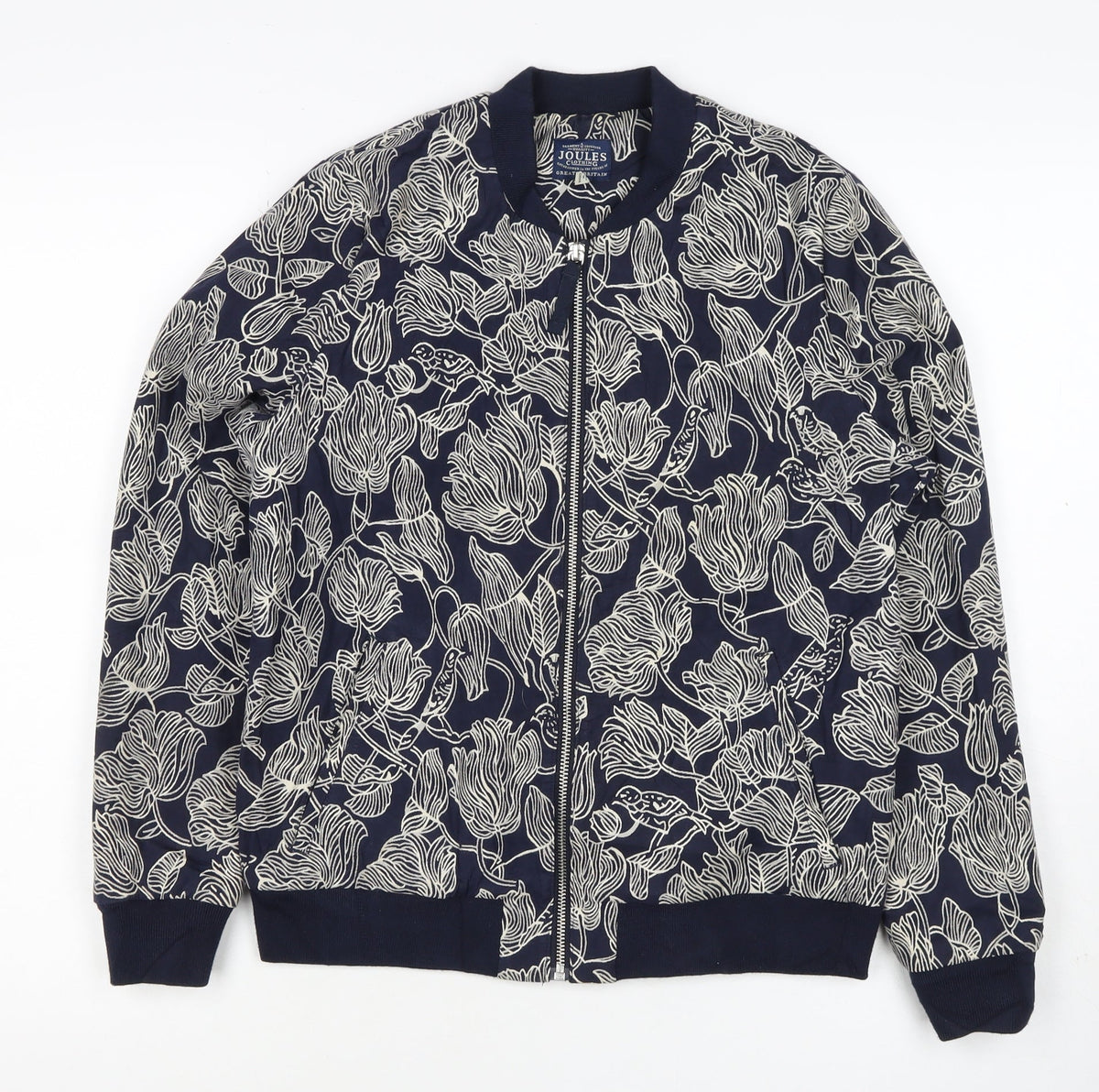 Joules Women Navy Floral Bomber Jacket UK 10 Zip Lined
