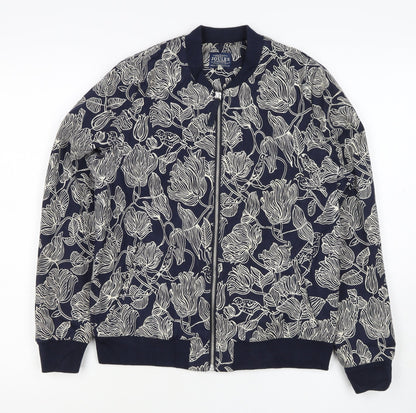 Joules Women Navy Floral Bomber Jacket UK 10 Zip Lined