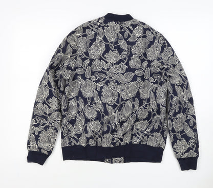 Joules Women Navy Floral Bomber Jacket UK 10 Zip Lined