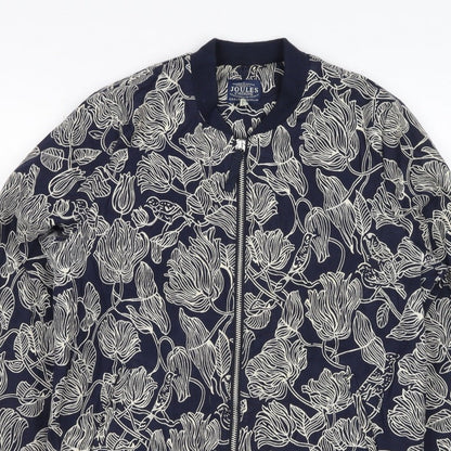 Joules Women Navy Floral Bomber Jacket UK 10 Zip Lined