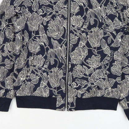 Joules Women Navy Floral Bomber Jacket UK 10 Zip Lined