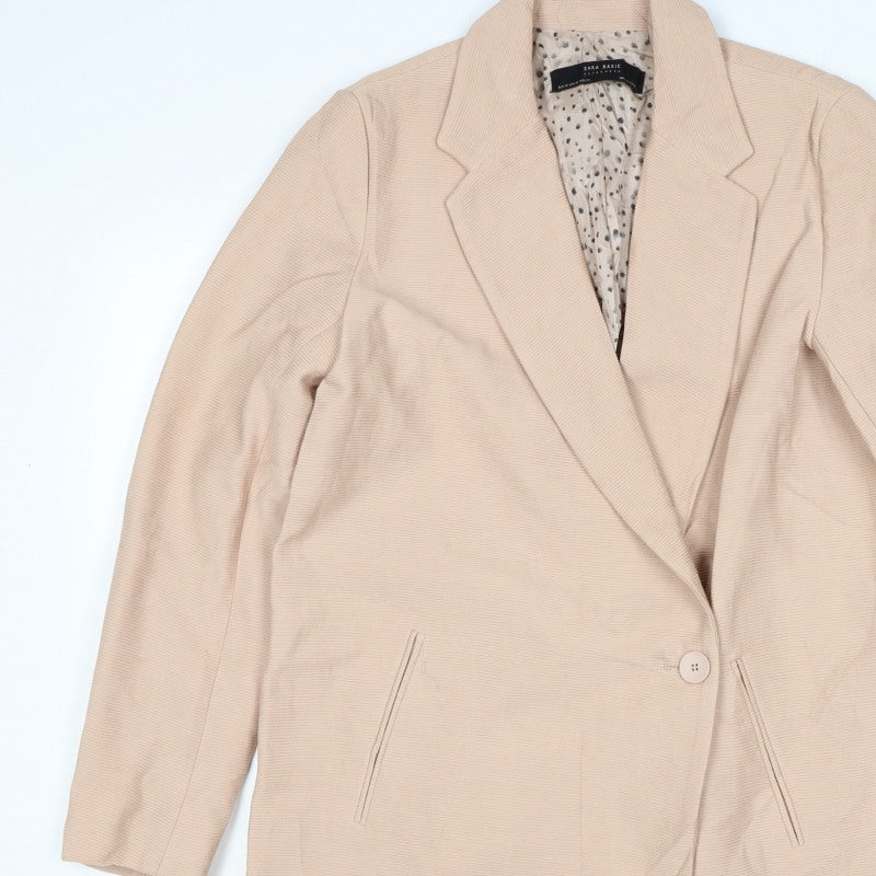 Zara Women Beige XS Mid-Length Single-Breasted Overcoat