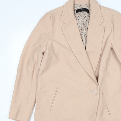 Zara Women Beige XS Mid-Length Single-Breasted Overcoat