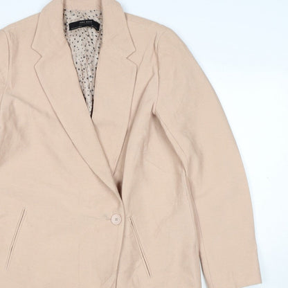 Zara Women Beige XS Mid-Length Single-Breasted Overcoat