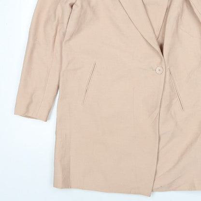 Zara Women Beige XS Mid-Length Single-Breasted Overcoat