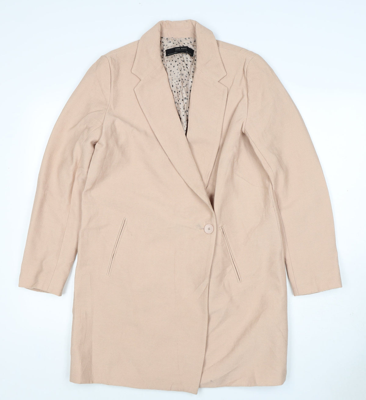 Zara Women Beige XS Mid-Length Single-Breasted Overcoat