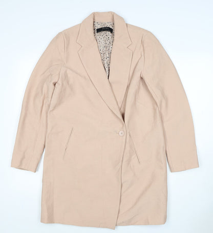 Zara Women Beige XS Mid-Length Single-Breasted Overcoat