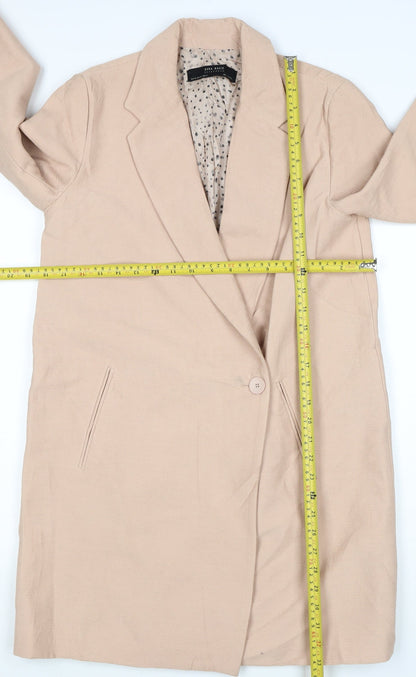 Zara Women Beige XS Mid-Length Single-Breasted Overcoat