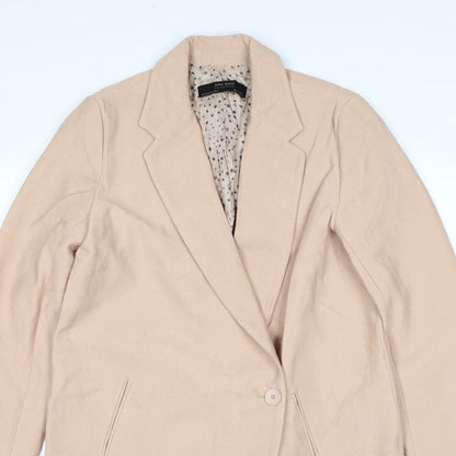 Zara Women Beige XS Mid-Length Single-Breasted Overcoat