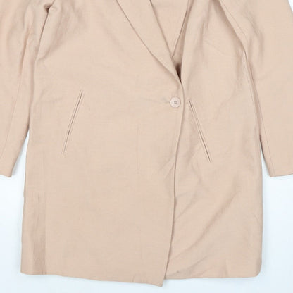 Zara Women Beige XS Mid-Length Single-Breasted Overcoat