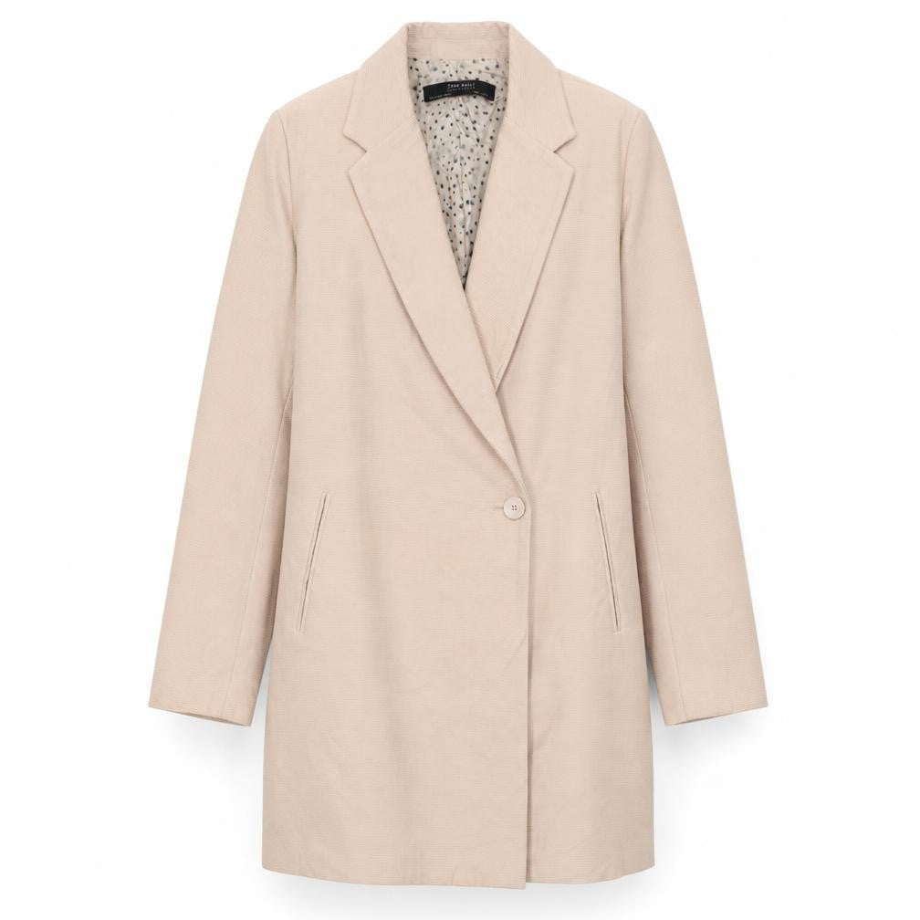 Zara Women Beige XS Mid-Length Single-Breasted Overcoat