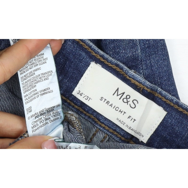 Marks and Spencer Men’s Blue 34/31 Straight Fit Stretch Jeans