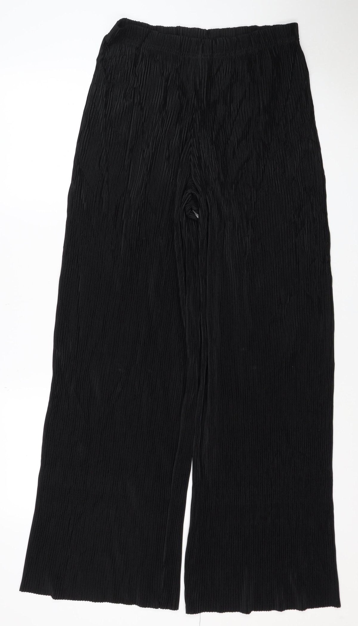 M&S Women’s Black UK 10 Long Pleated Wide-Leg Elastic Waist Trousers