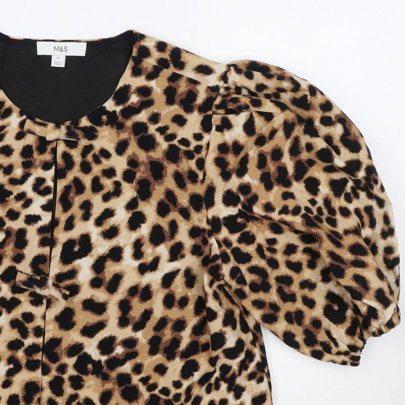 Marks and Spencer Women Multicoloured UK 12 Leopard Puff Sleeve Blouse