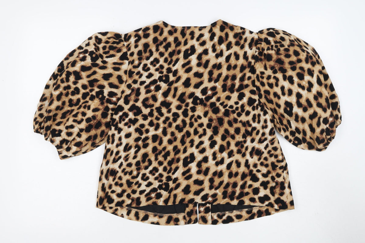 Marks and Spencer Women Multicoloured UK 12 Leopard Puff Sleeve Blouse