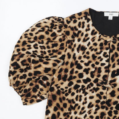 Marks and Spencer Women Multicoloured UK 12 Leopard Puff Sleeve Blouse