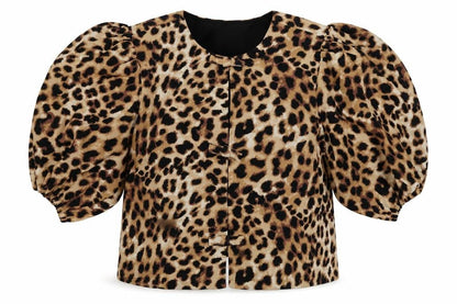 Marks and Spencer Women Multicoloured UK 12 Leopard Puff Sleeve Blouse