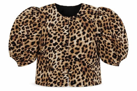 Marks and Spencer Women Multicoloured UK 12 Leopard Puff Sleeve Blouse