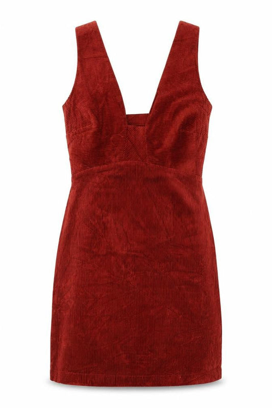 Oliver Bonas Women’s Red UK 8 Corduroy A-Line Long Sleeve Dress