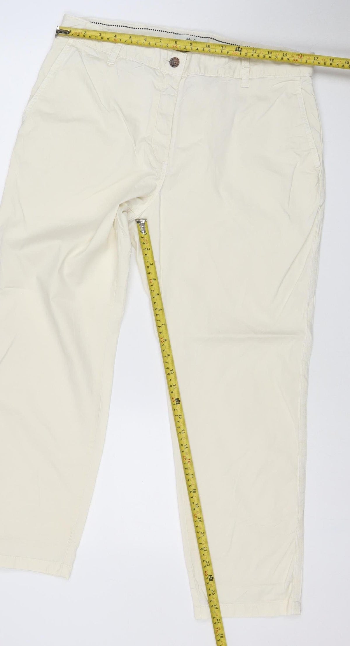 Marks & Spencer Women Ivory Chino Trousers Size 14 Short Stretch