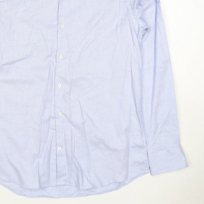 Marks & Spencer Men Blue Check Slim 15.5 Cotton Stretch Formal Shirt