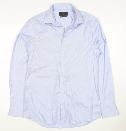 Marks & Spencer Men Blue Check Slim 15.5 Cotton Stretch Formal Shirt