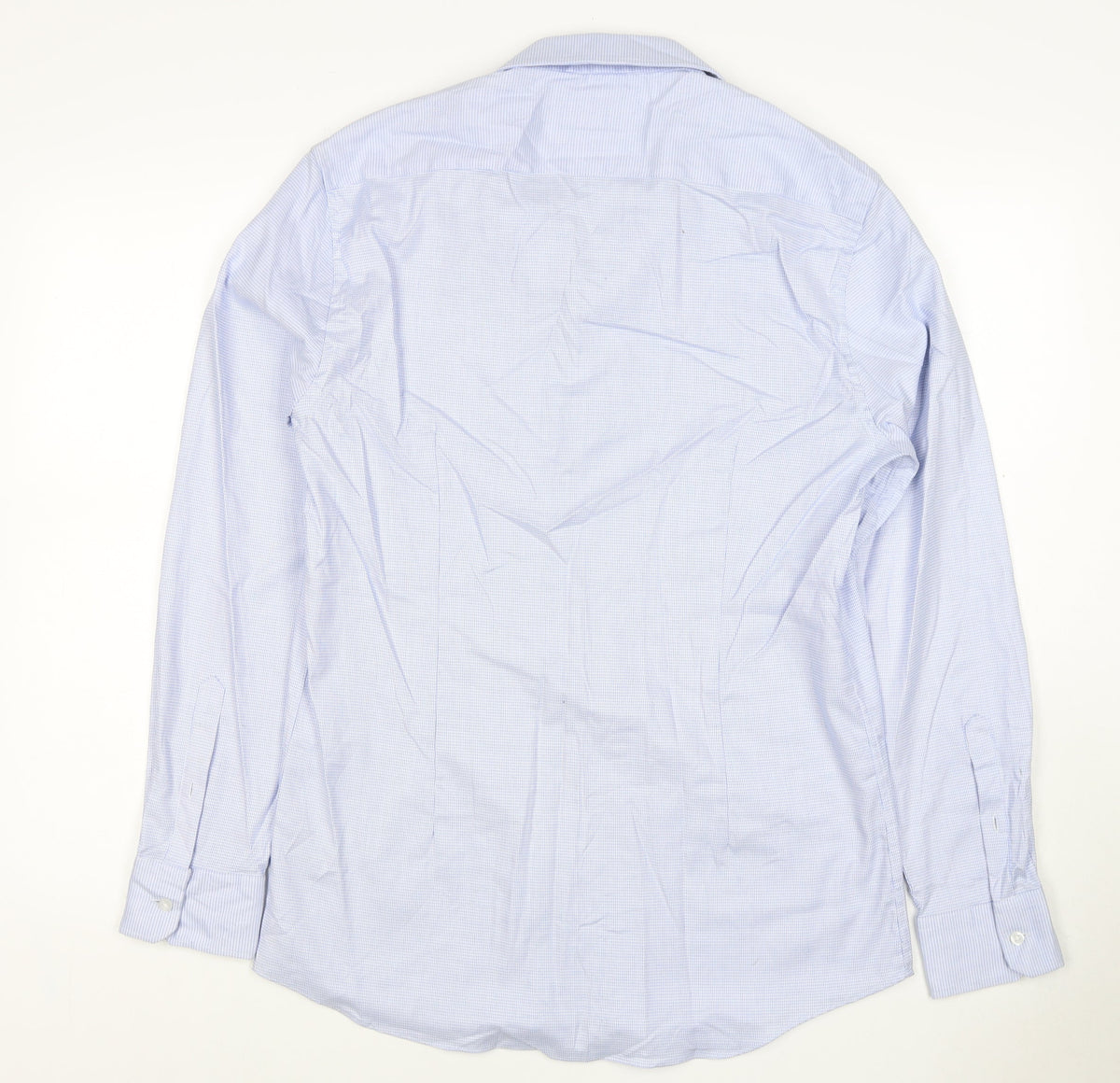Marks & Spencer Men Blue Check Slim 15.5 Cotton Stretch Formal Shirt