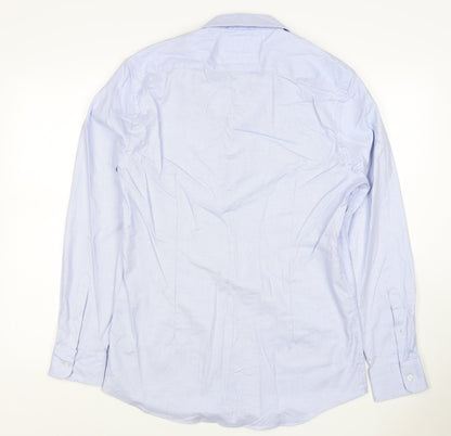 Marks & Spencer Men Blue Check Slim 15.5 Cotton Stretch Formal Shirt