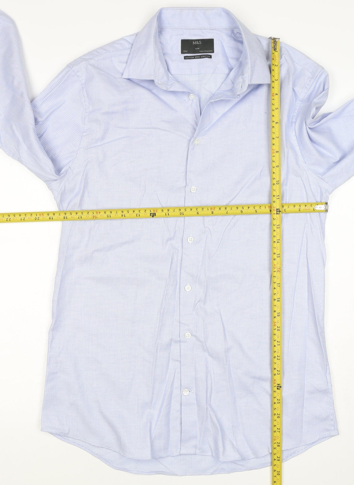 Marks & Spencer Men Blue Check Slim 15.5 Cotton Stretch Formal Shirt