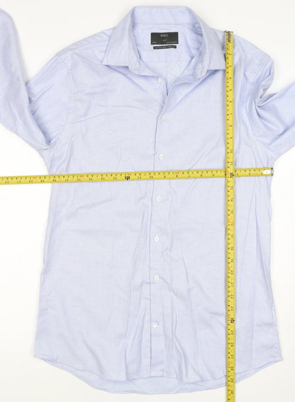 Marks & Spencer Men Blue Check Slim 15.5 Cotton Stretch Formal Shirt