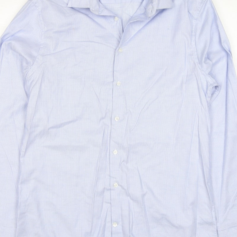 Marks & Spencer Men Blue Check Slim 15.5 Cotton Stretch Formal Shirt